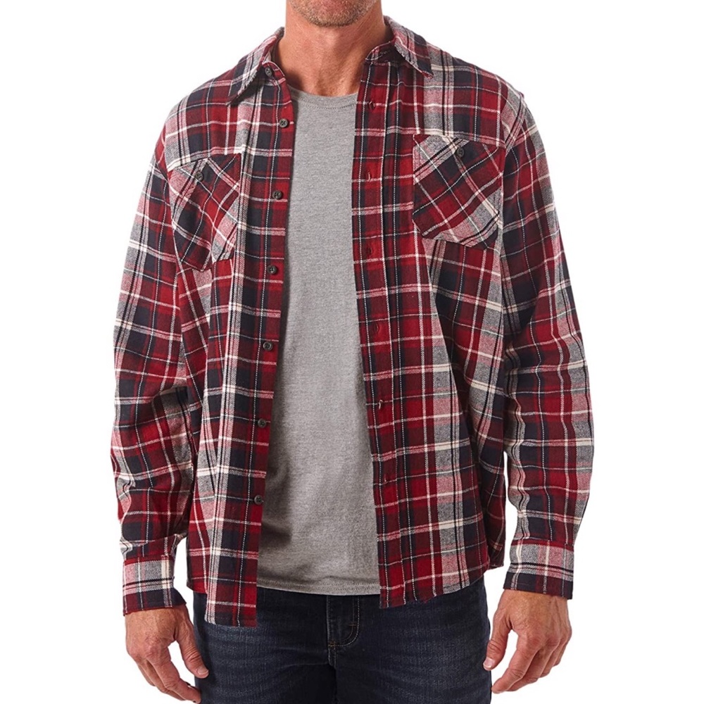 NWT Wrangler Authentics Men's Long Sleeve Flannel Shirt, Biking Red